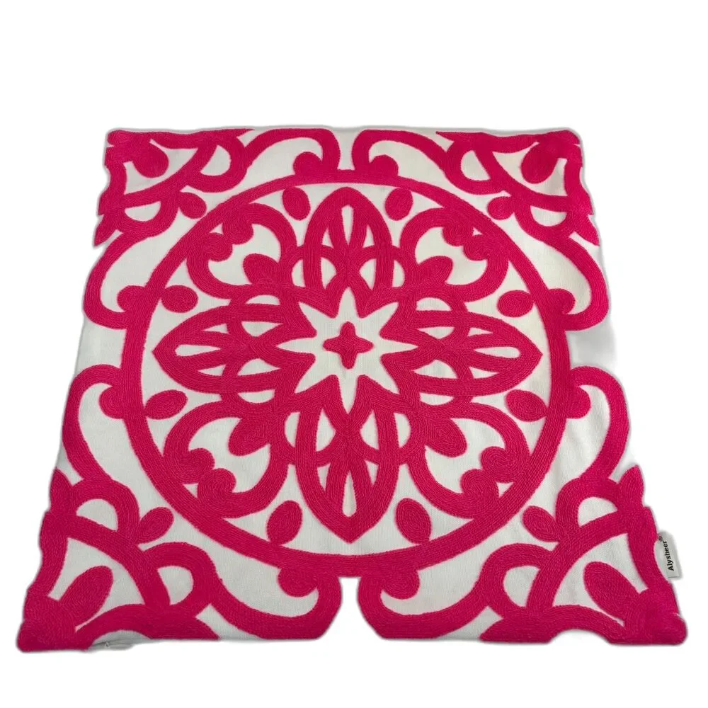 Alysheer Aqua Pink Embroidered Mandala Throw Pillow Cover Appr. 18x18Cotton Boho